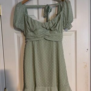 Lucy in the Sky Green Puff Sleeve Mini Sundress